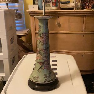 Vintage Turquoise Lamp Stand w/Pink Flowers